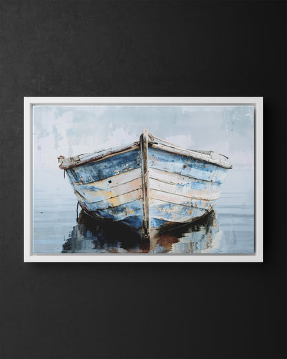 Framed Canvas - Weathered Harbor Boat