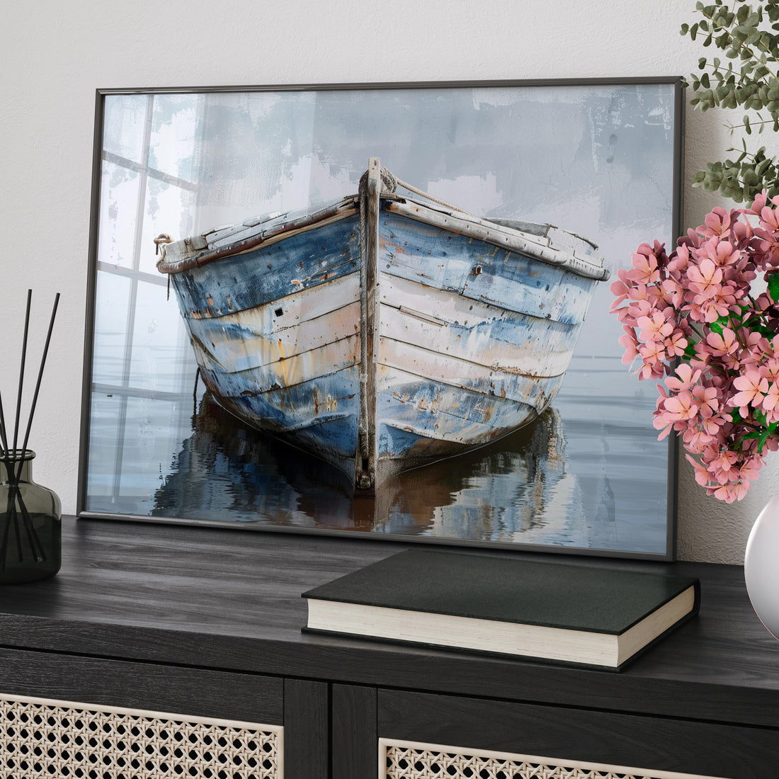 Framed Paper Print - Weathered Harbor Boat