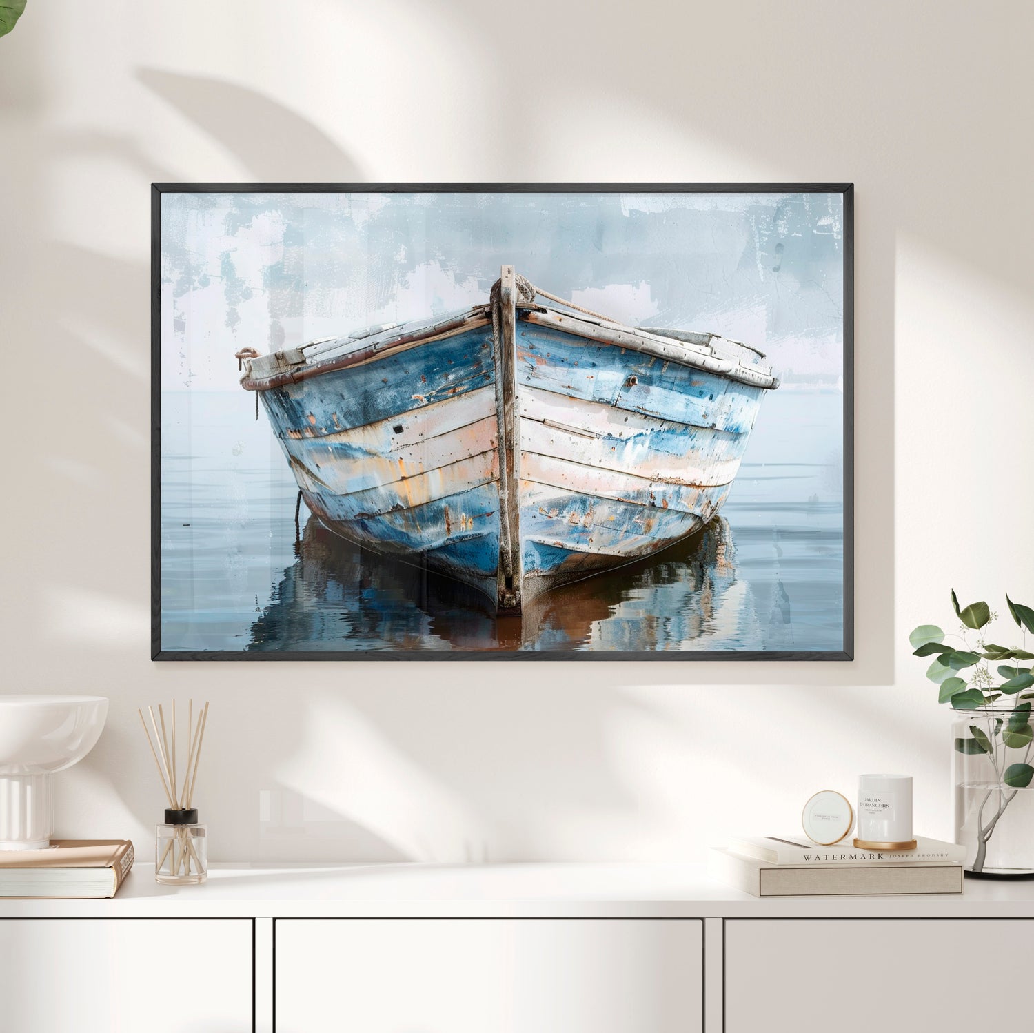 Framed Paper Print - Weathered Harbor Boat