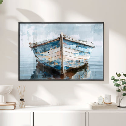 Framed Paper Print - Weathered Harbor Boat