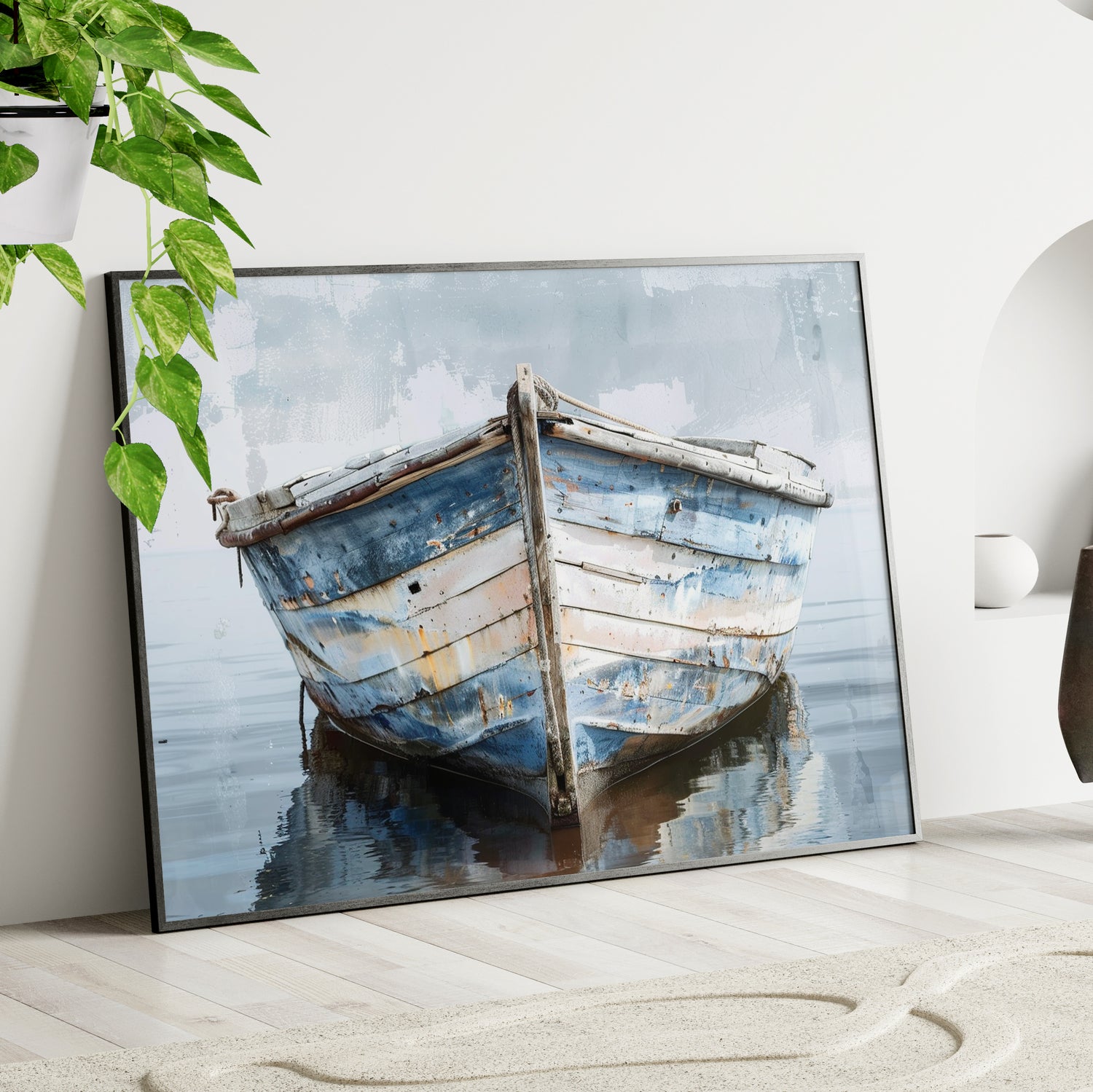Framed Paper Print - Weathered Harbor Boat