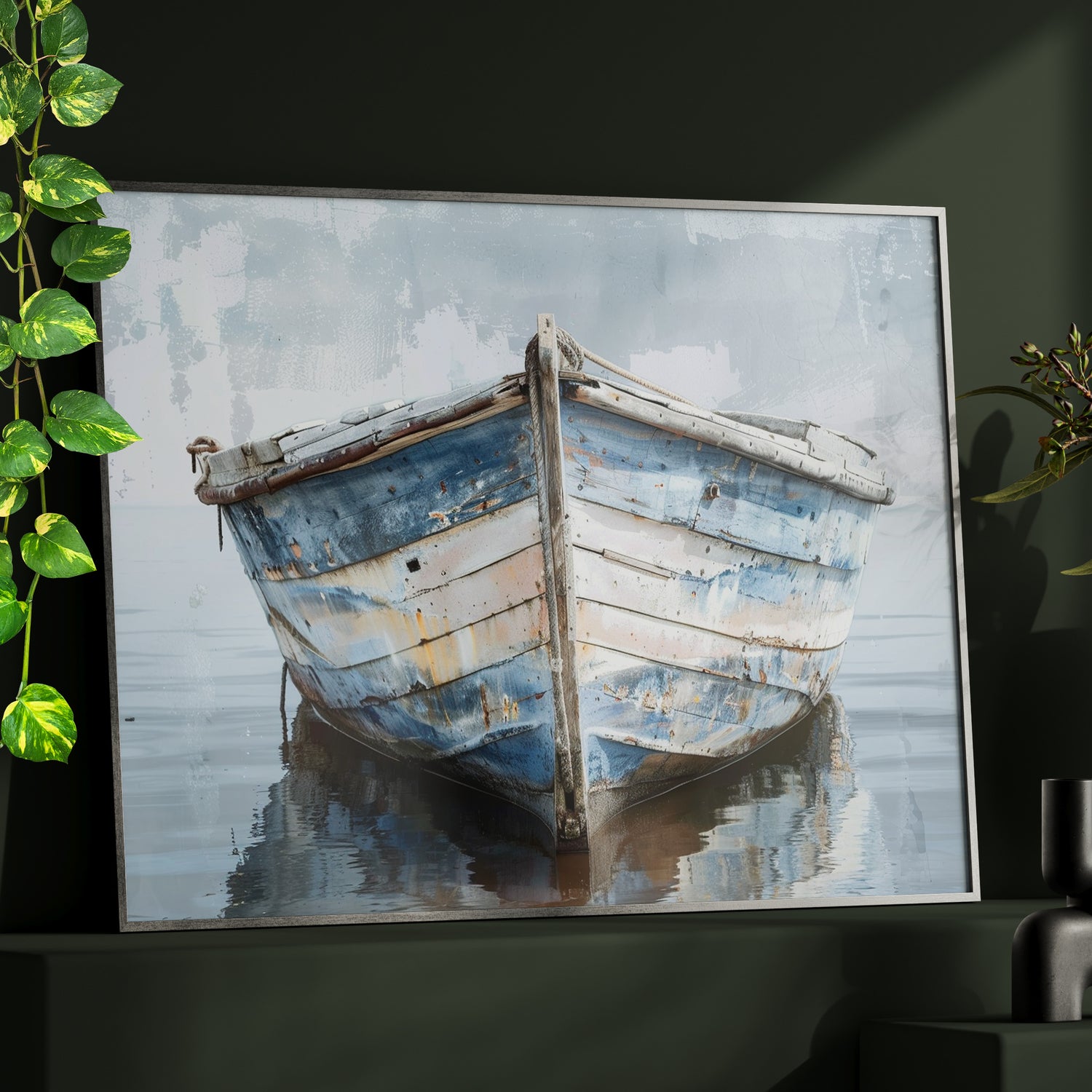 Framed Paper Print - Weathered Harbor Boat