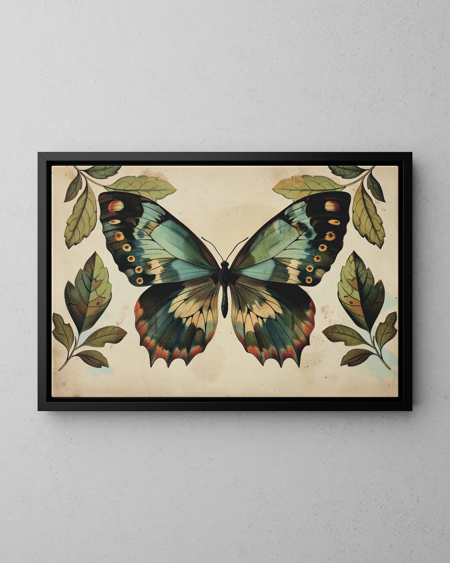 Framed Canvas - Vintage Iridescent Butterfly Bloom