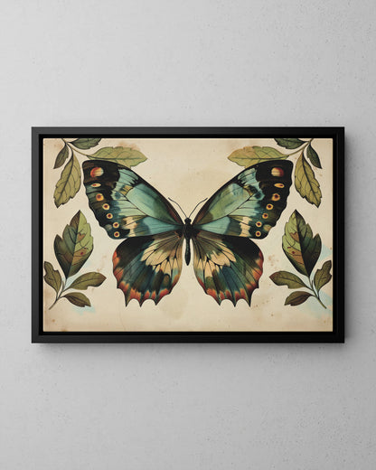Framed Canvas - Vintage Iridescent Butterfly Bloom