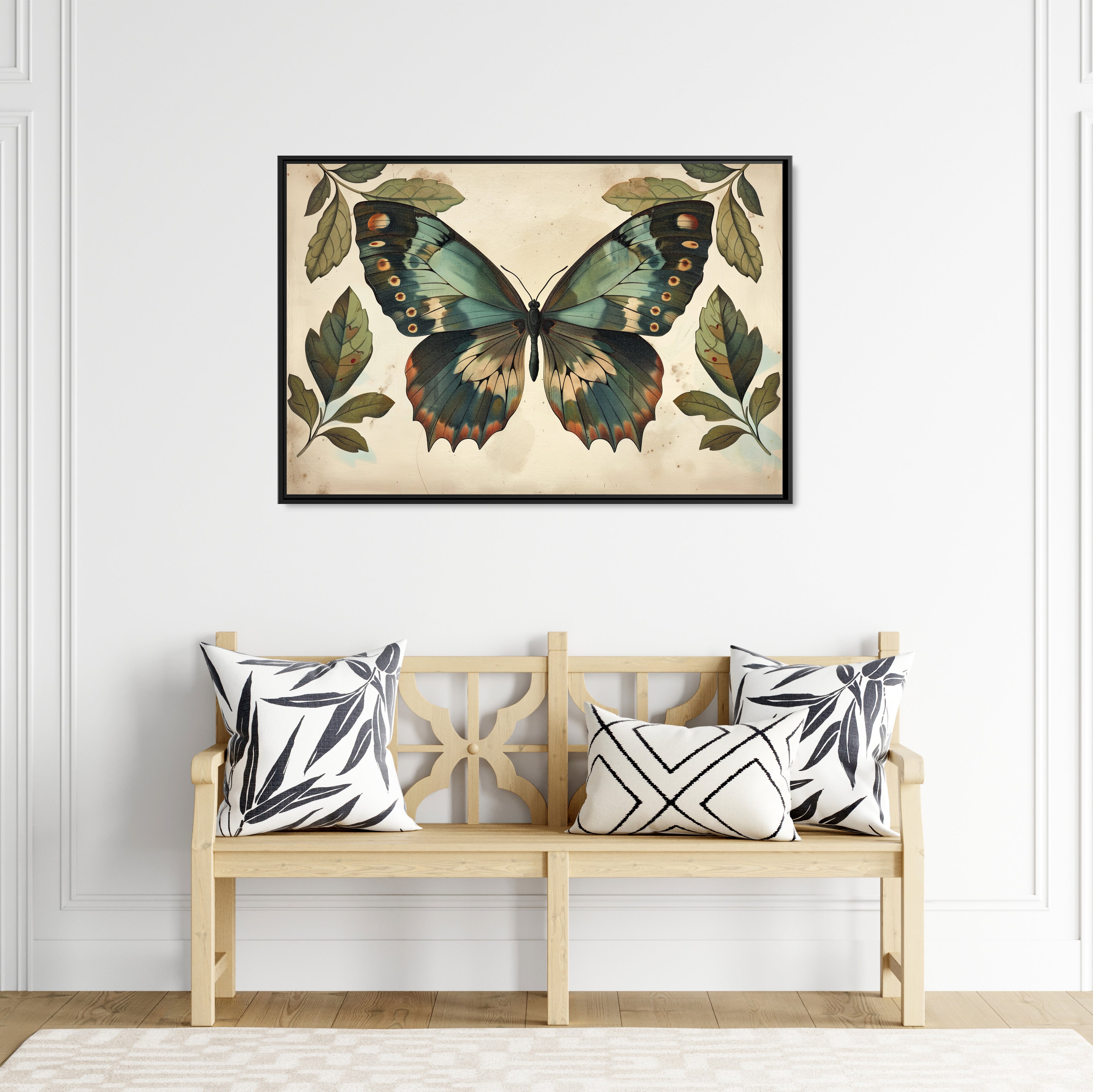 Framed Canvas - Vintage Iridescent Butterfly Bloom