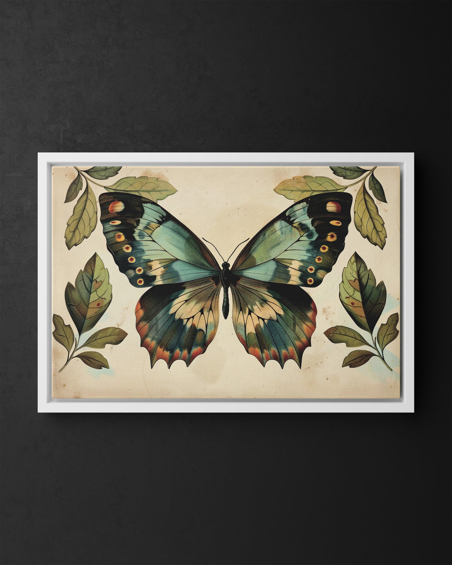 Framed Canvas - Vintage Iridescent Butterfly Bloom