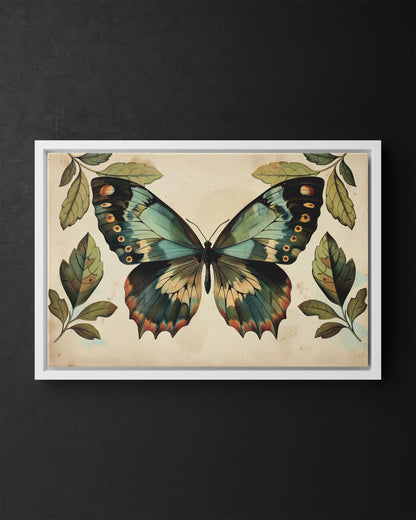 Framed Canvas - Vintage Iridescent Butterfly Bloom