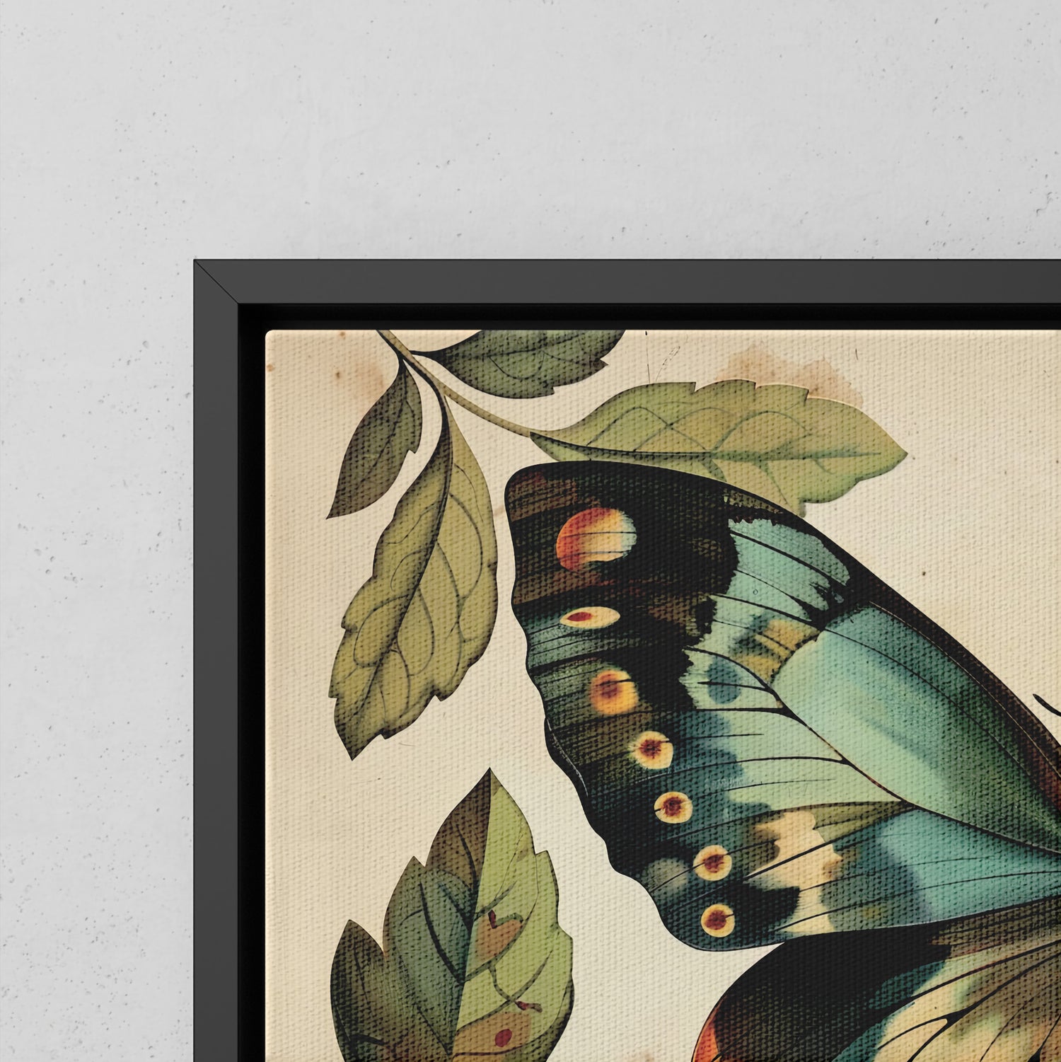 Framed Canvas - Vintage Iridescent Butterfly Bloom
