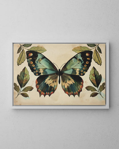 Framed Canvas - Vintage Iridescent Butterfly Bloom