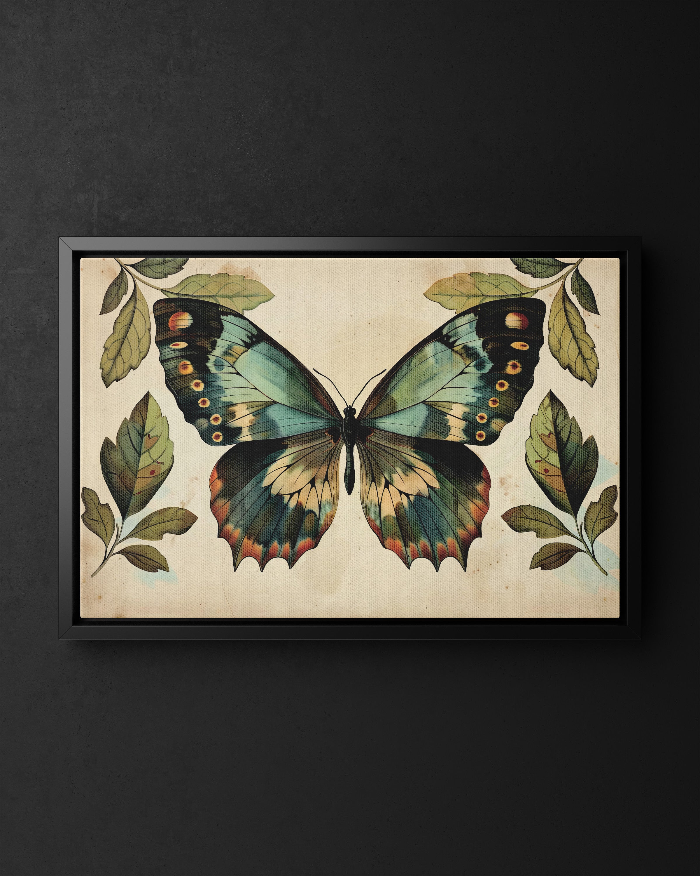 Framed Canvas - Vintage Iridescent Butterfly Bloom