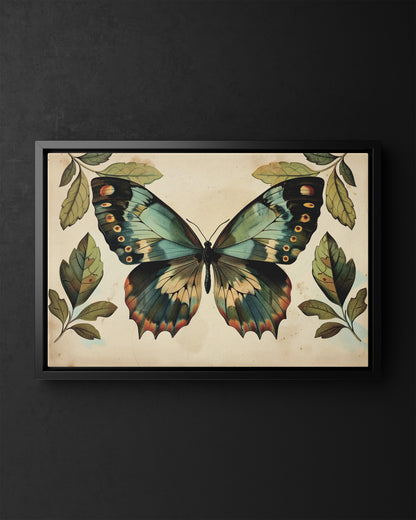 Framed Canvas - Vintage Iridescent Butterfly Bloom