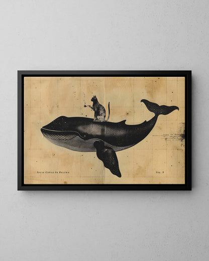 Framed Canvas - Cat Rides Whale Theory