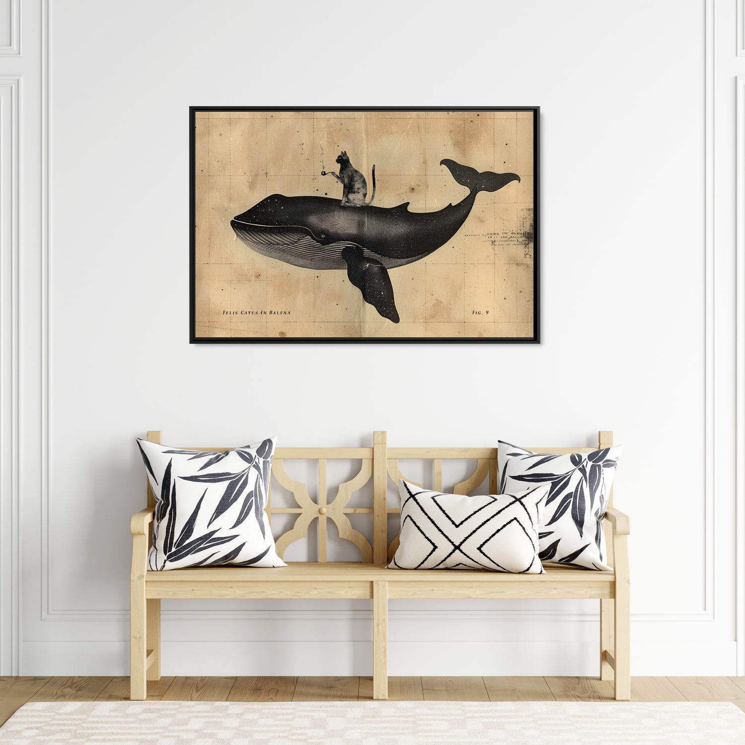 Framed Canvas - Cat Rides Whale Theory