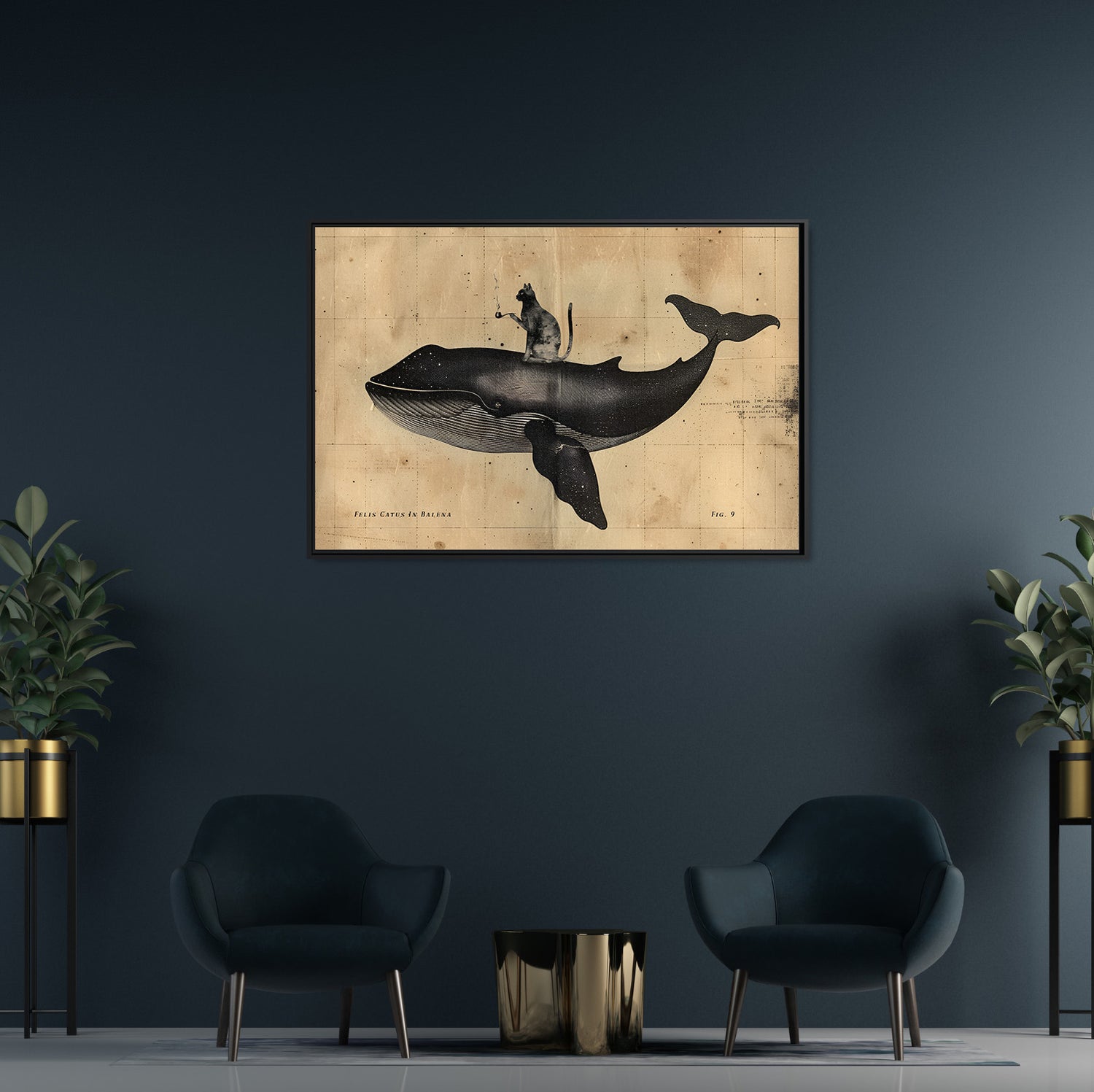 Framed Canvas - Cat Rides Whale Theory