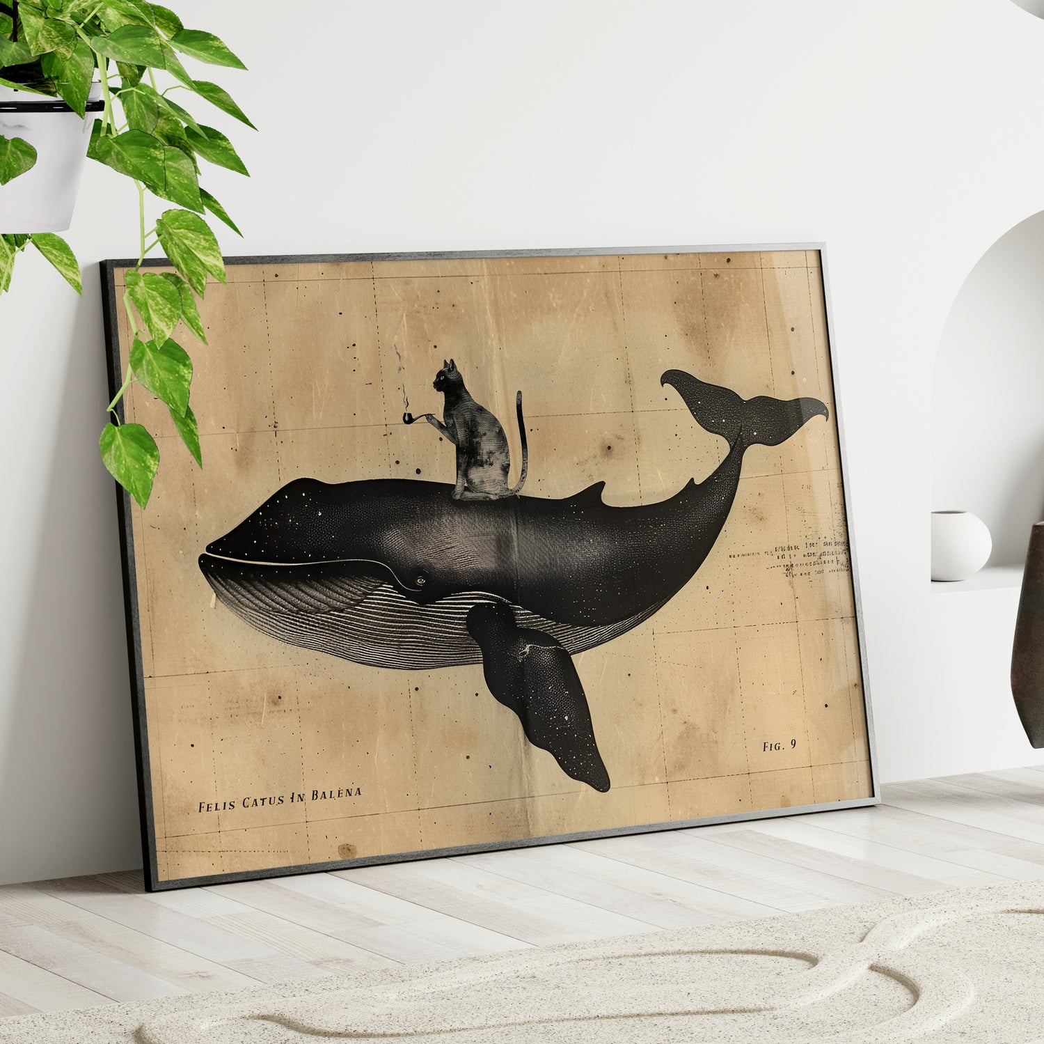 Framed Paper Print - Cat Rides Whale Theory