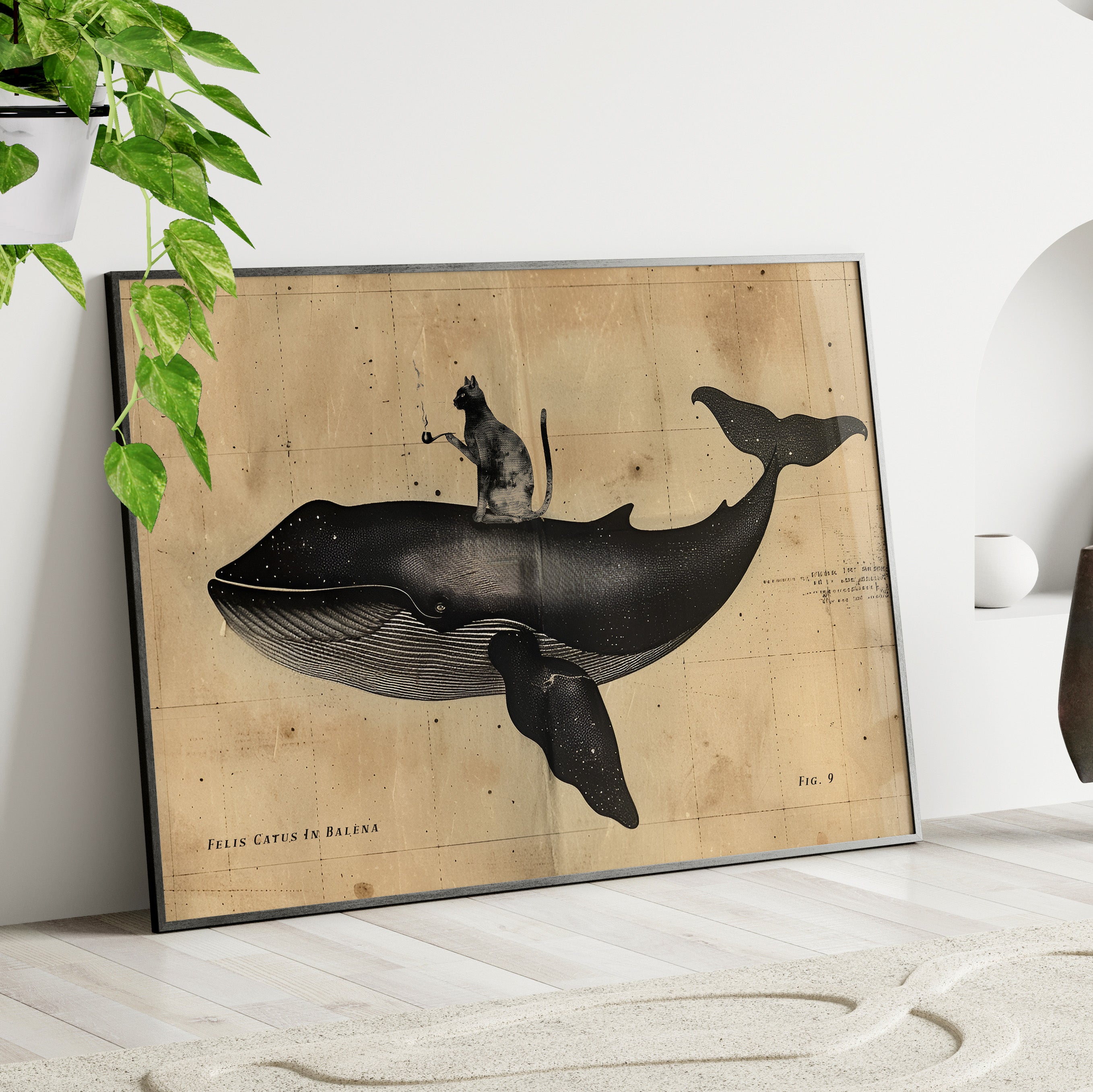 Framed Paper Print - Cat Rides Whale Theory