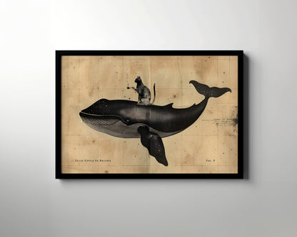 Framed Paper Print - Cat Rides Whale Theory