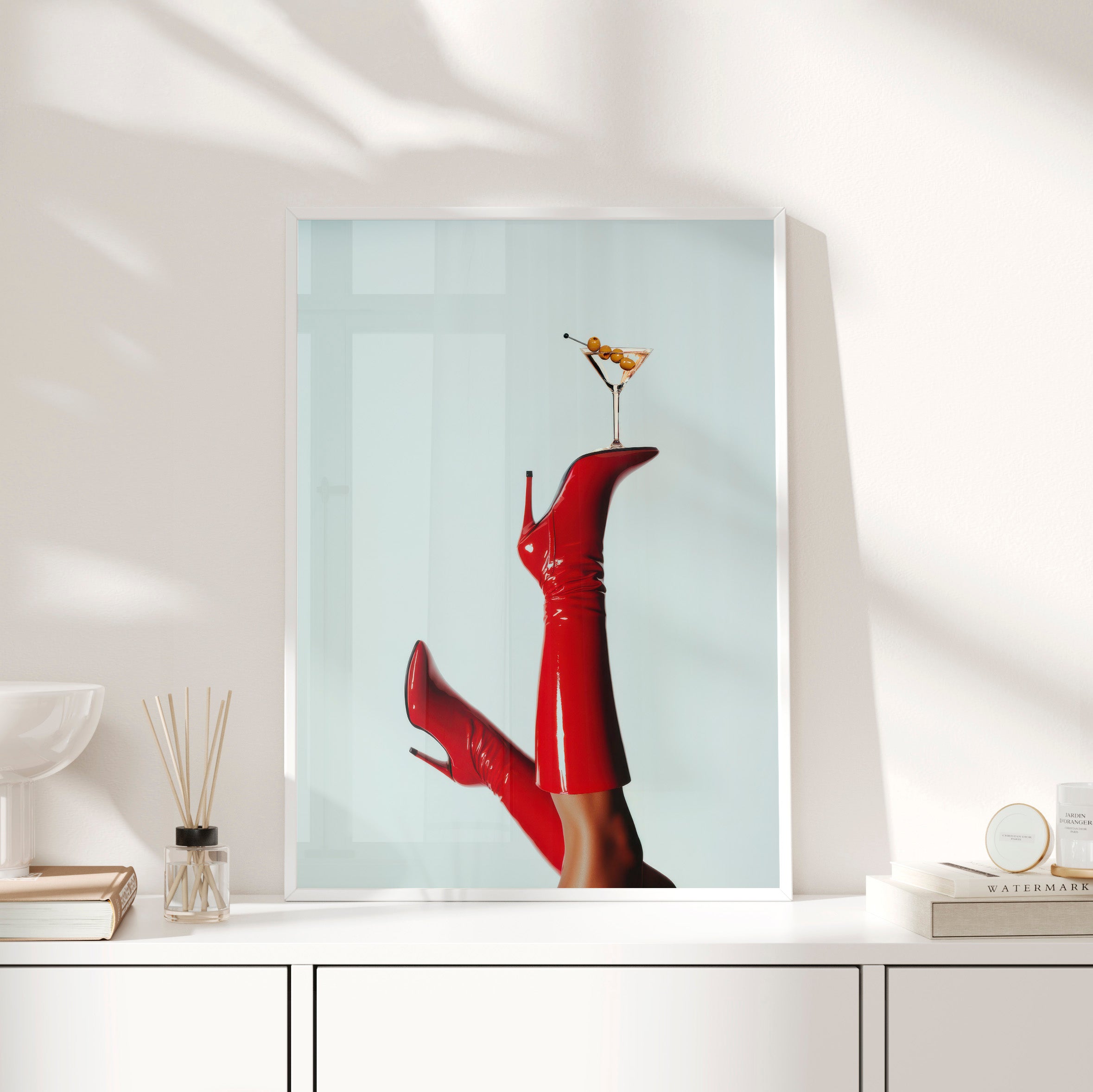 Framed Paper Print - Cocktails &amp; Red Stilettos