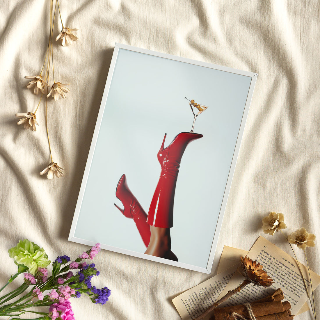 Framed Paper Print - Cocktails &amp; Red Stilettos