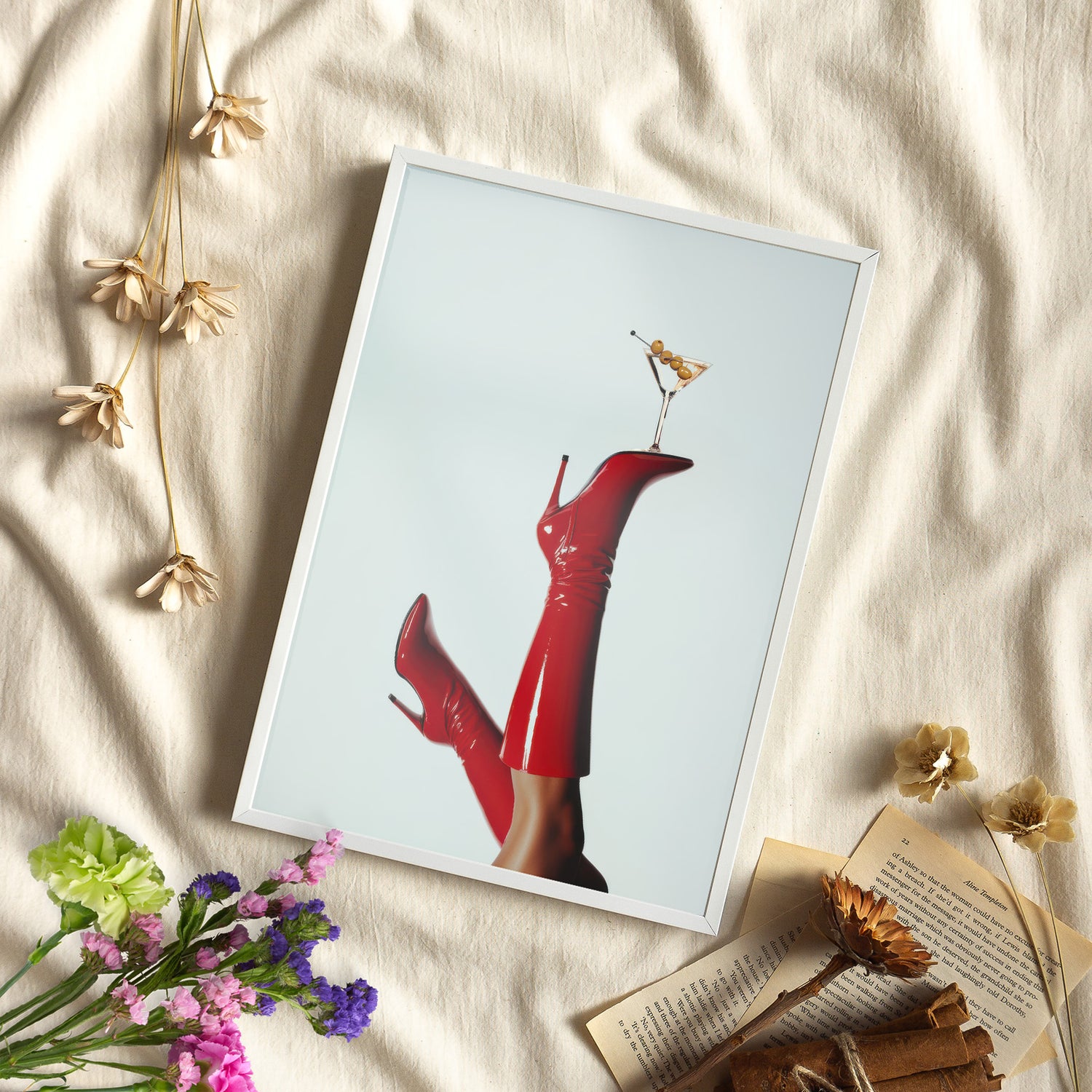 Framed Paper Print - Cocktails &amp; Red Stilettos
