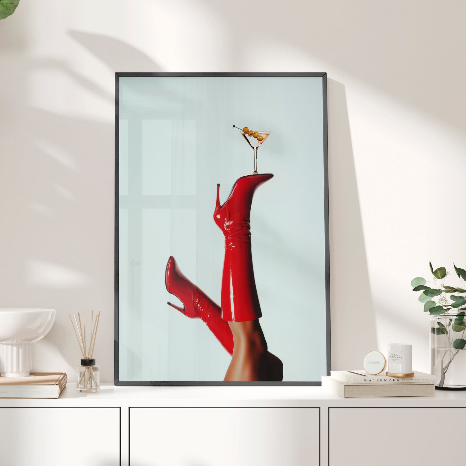 Framed Paper Print - Cocktails &amp; Red Stilettos