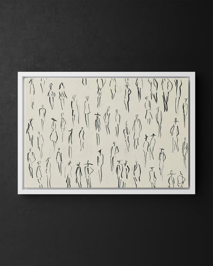 Framed Canvas - Crowd in Motion Linework