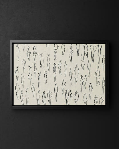 Framed Canvas - Crowd in Motion Linework