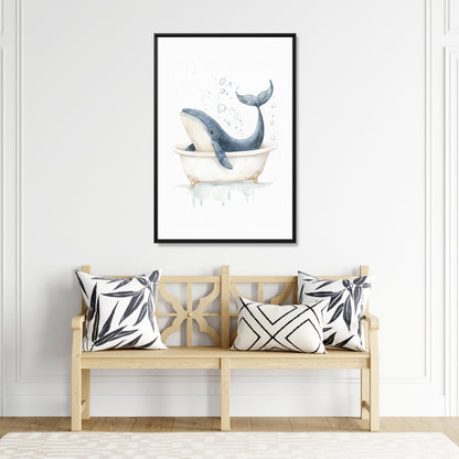 Framed Canvas - Whale Tub Bubble Splash