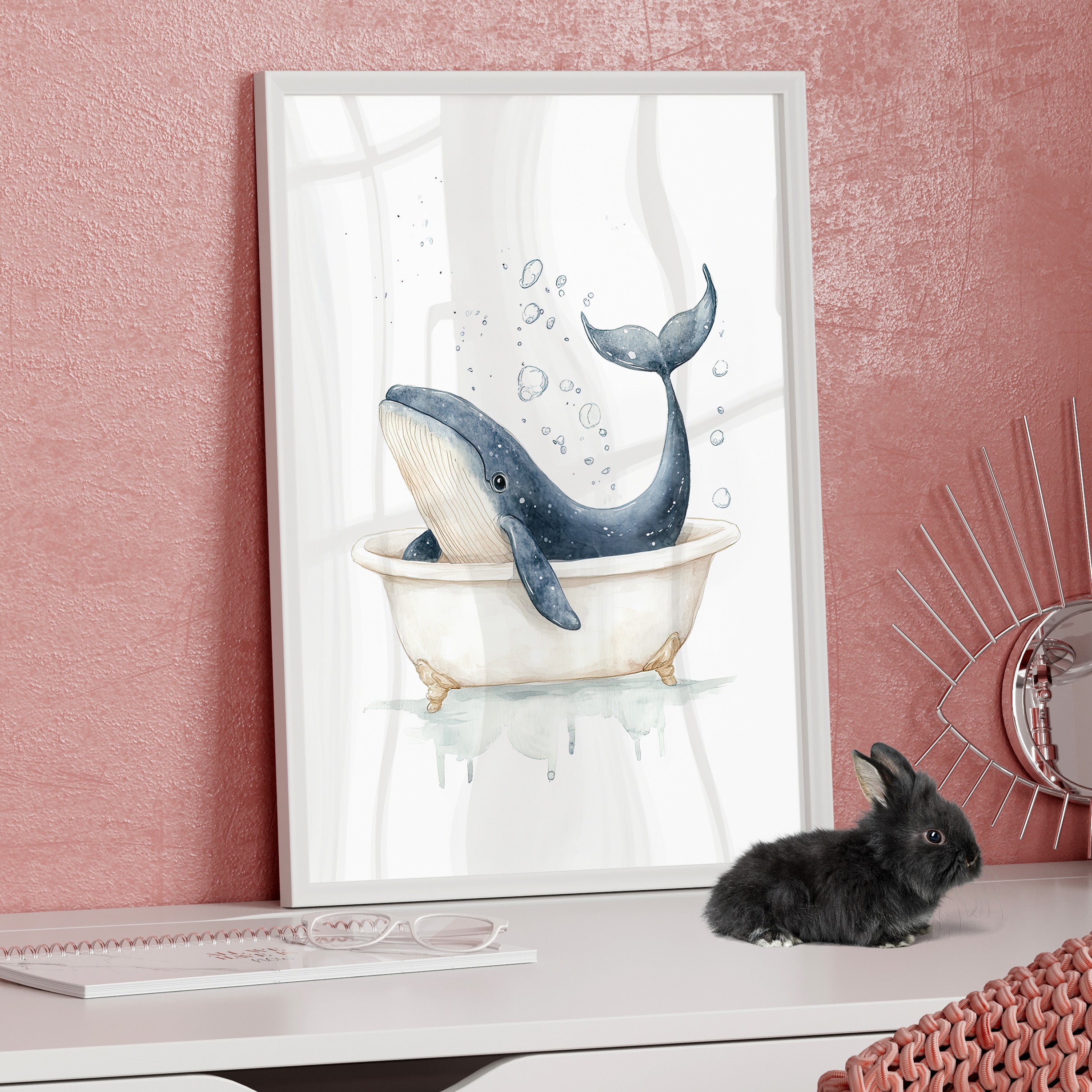 Framed Paper Print - Whale Tub Bubble Splash