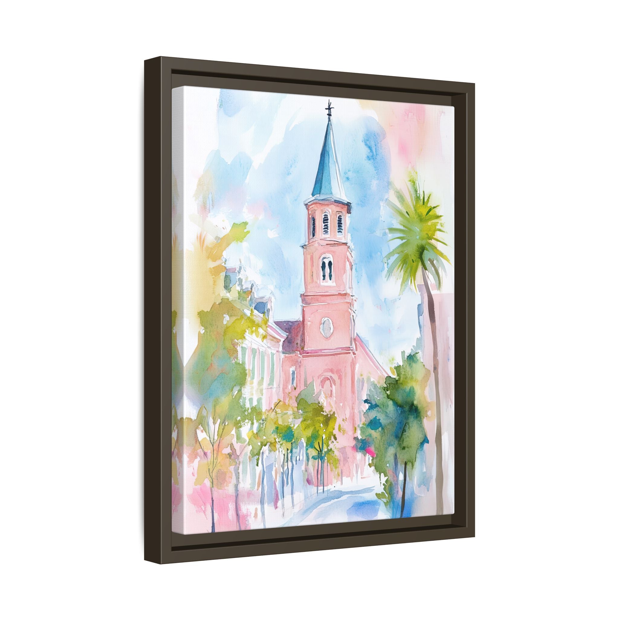 Framed Canvas - Charleston Steeple in Pastel Haze