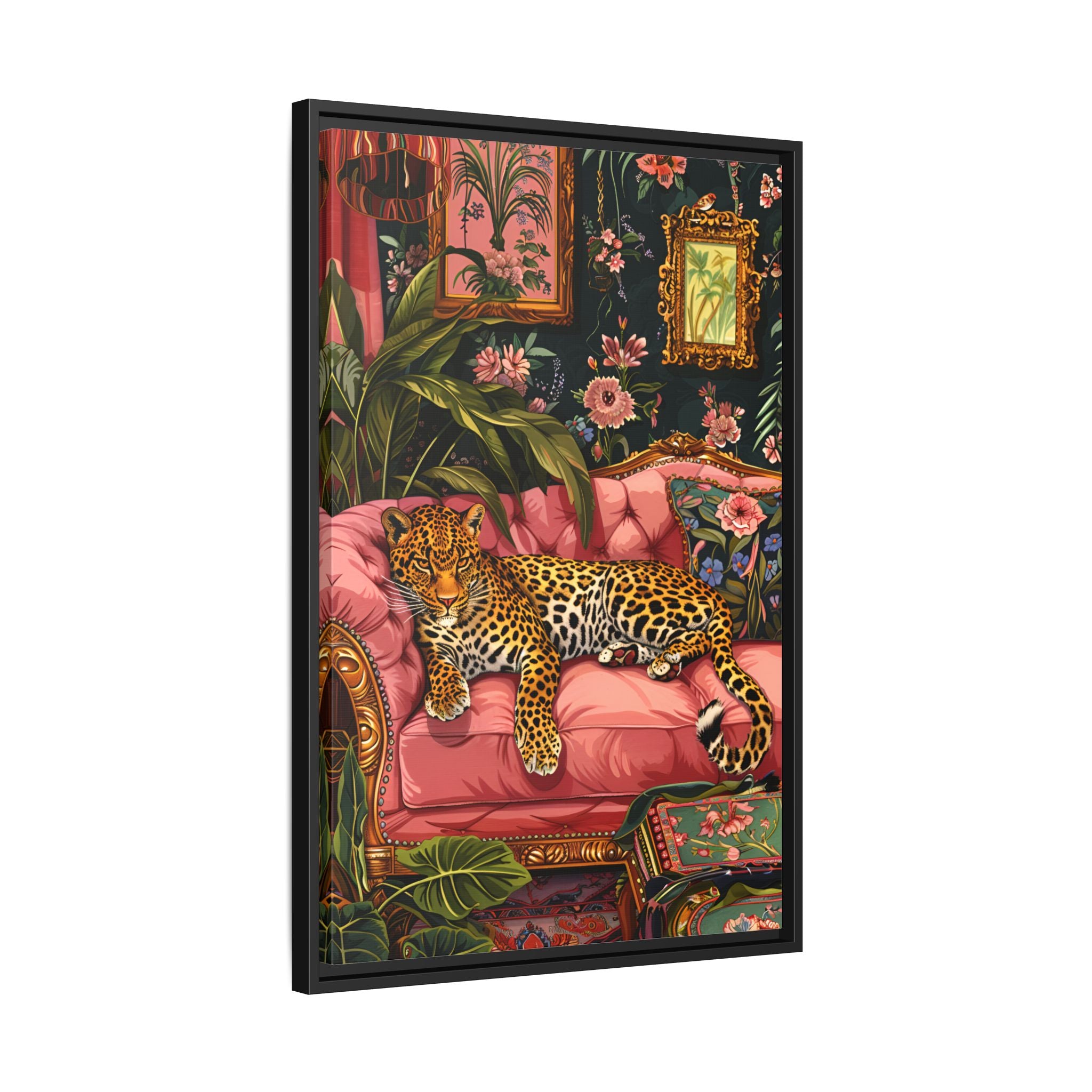 Framed Canvas - Leopard Lounge in Bloom