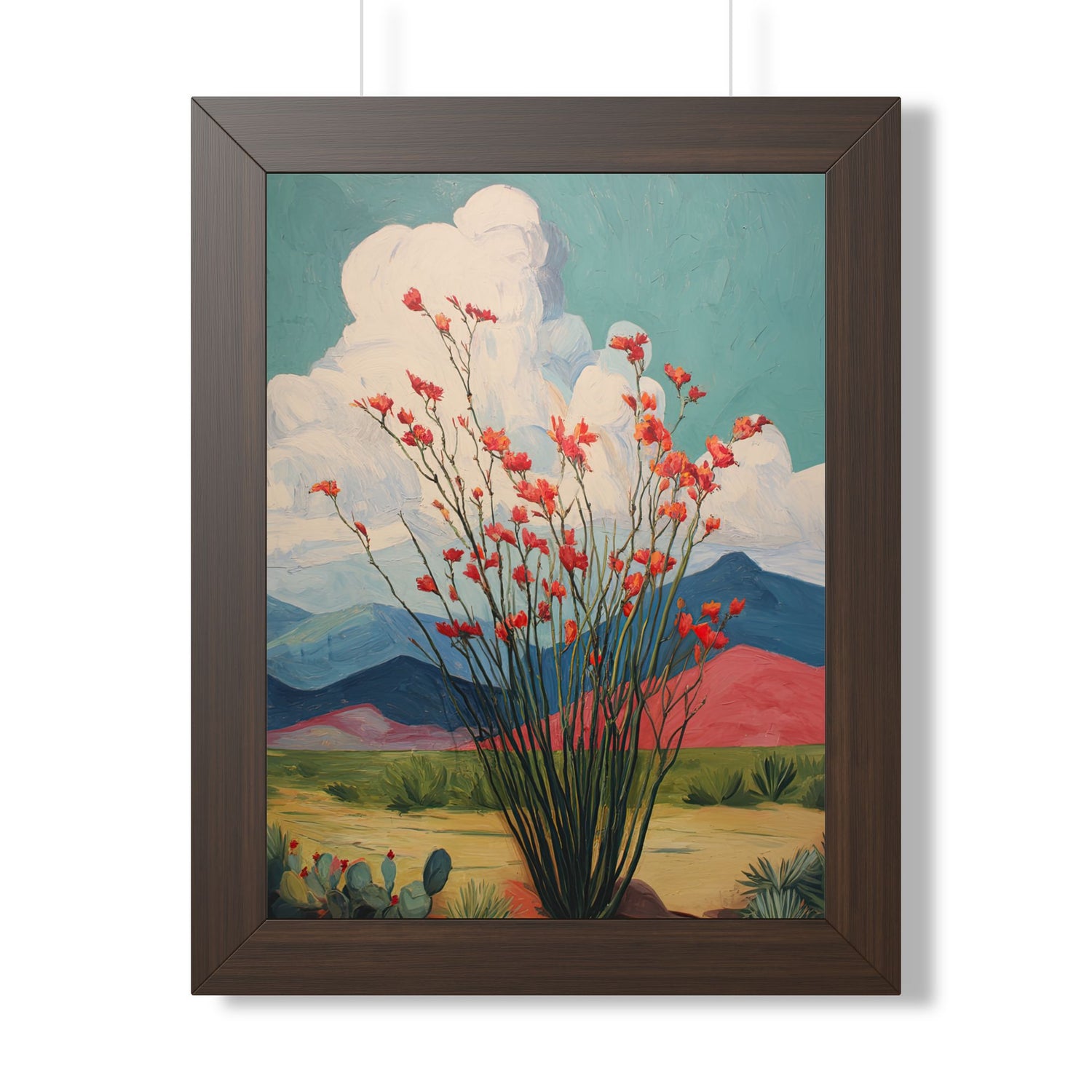 Framed Paper Print - Ocotillo Cactus Desert Bloom