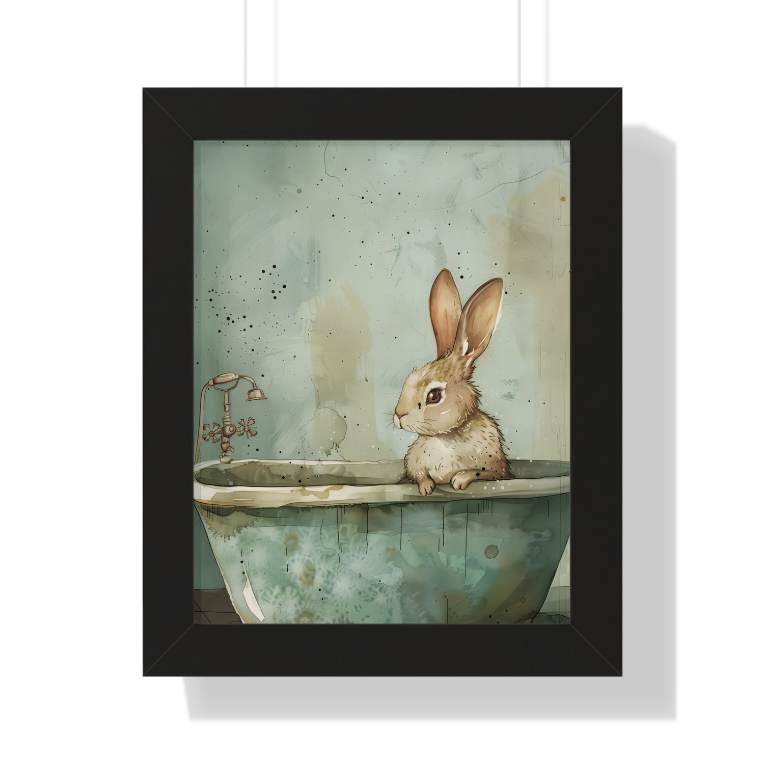 Framed Paper Print - Bunny Bath Day Whimsy