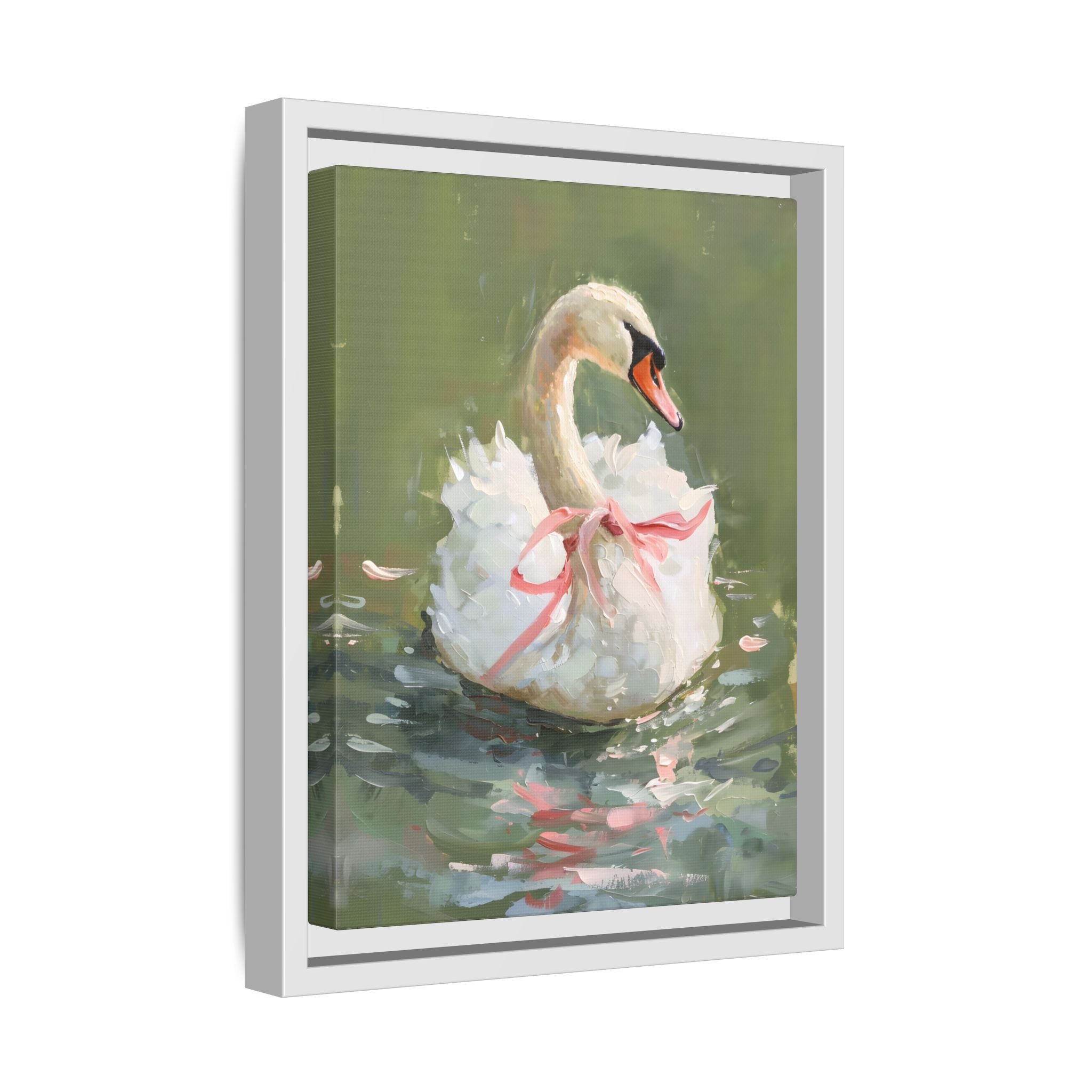 Framed Canvas - Ballet Swan in Pink Bow