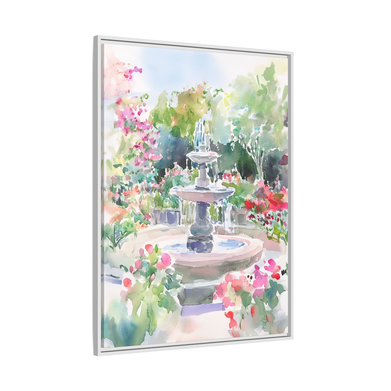 Framed Canvas - Charleston Garden Fountain View