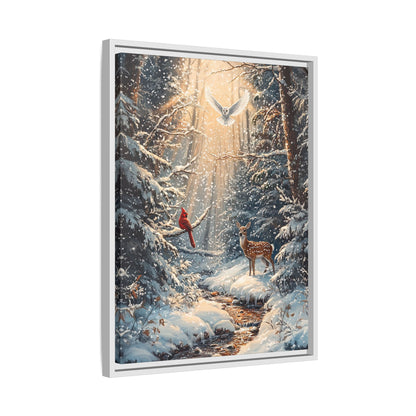 Framed Canvas - Winter Cardinal Deer Owl