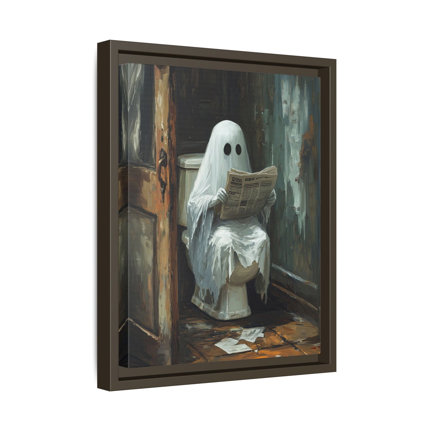 Framed Canvas - Ghostly Bathroom Break