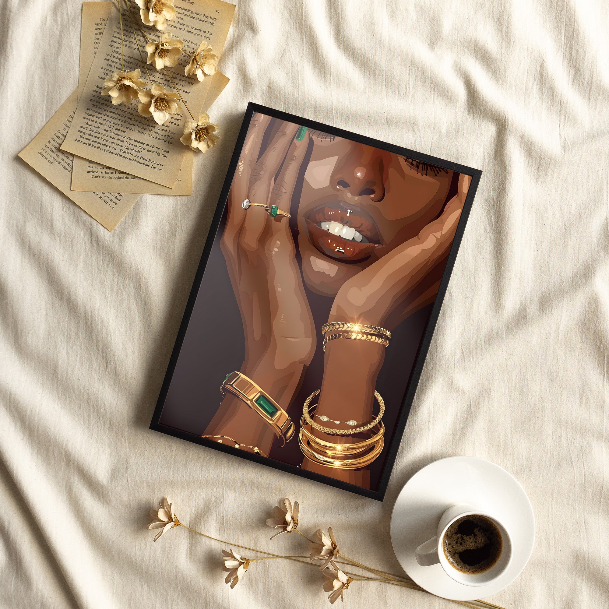 Framed Paper Print - Golden Emerald Beauty Portrait