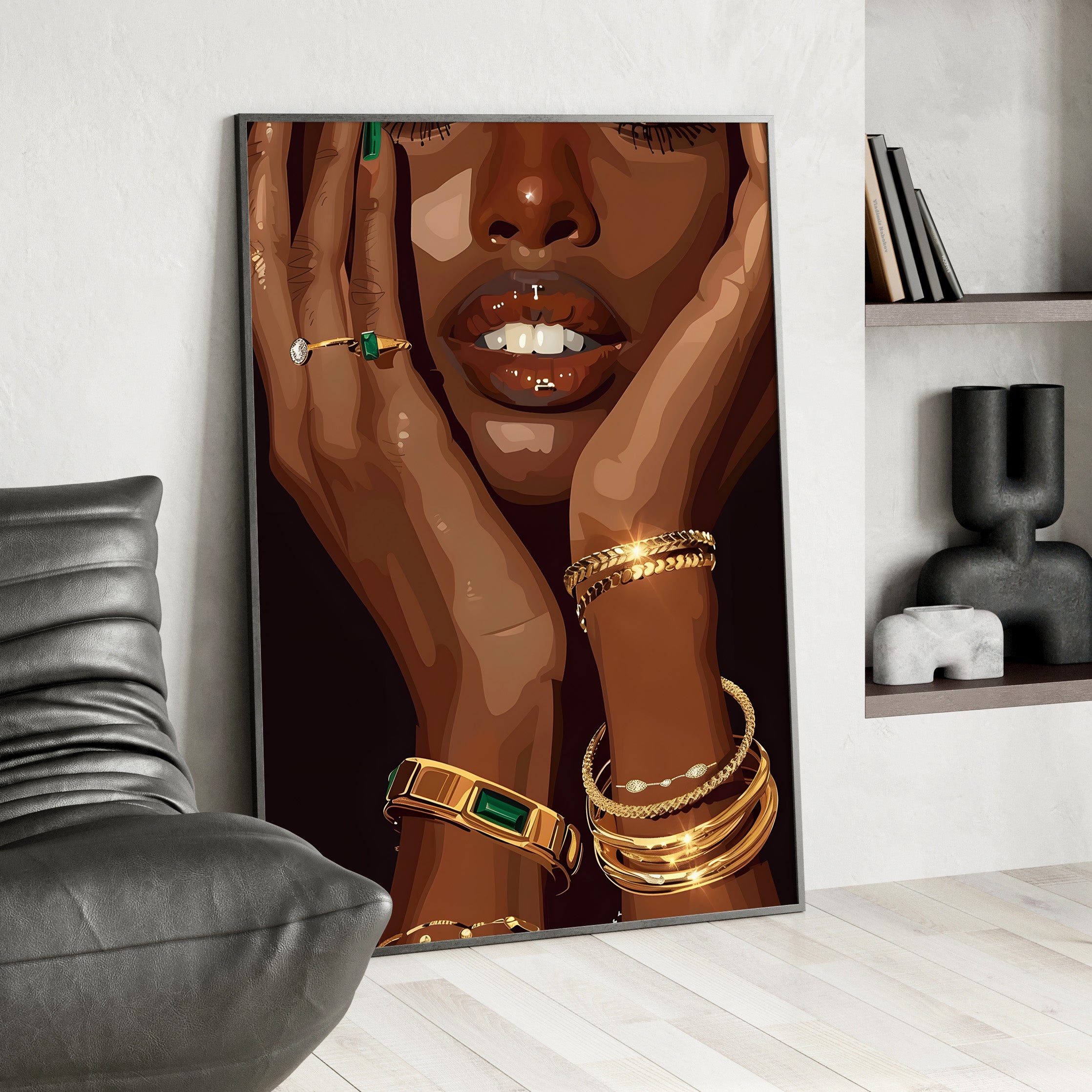 Framed Paper Print - Golden Emerald Beauty Portrait