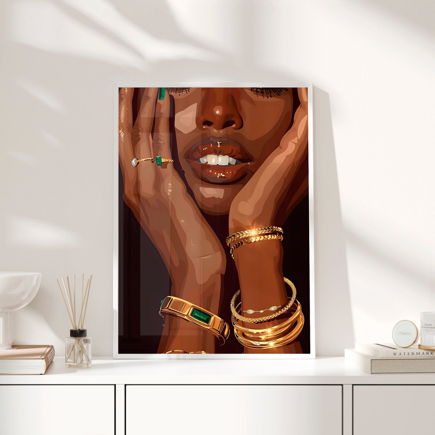 Framed Paper Print - Golden Emerald Beauty Portrait