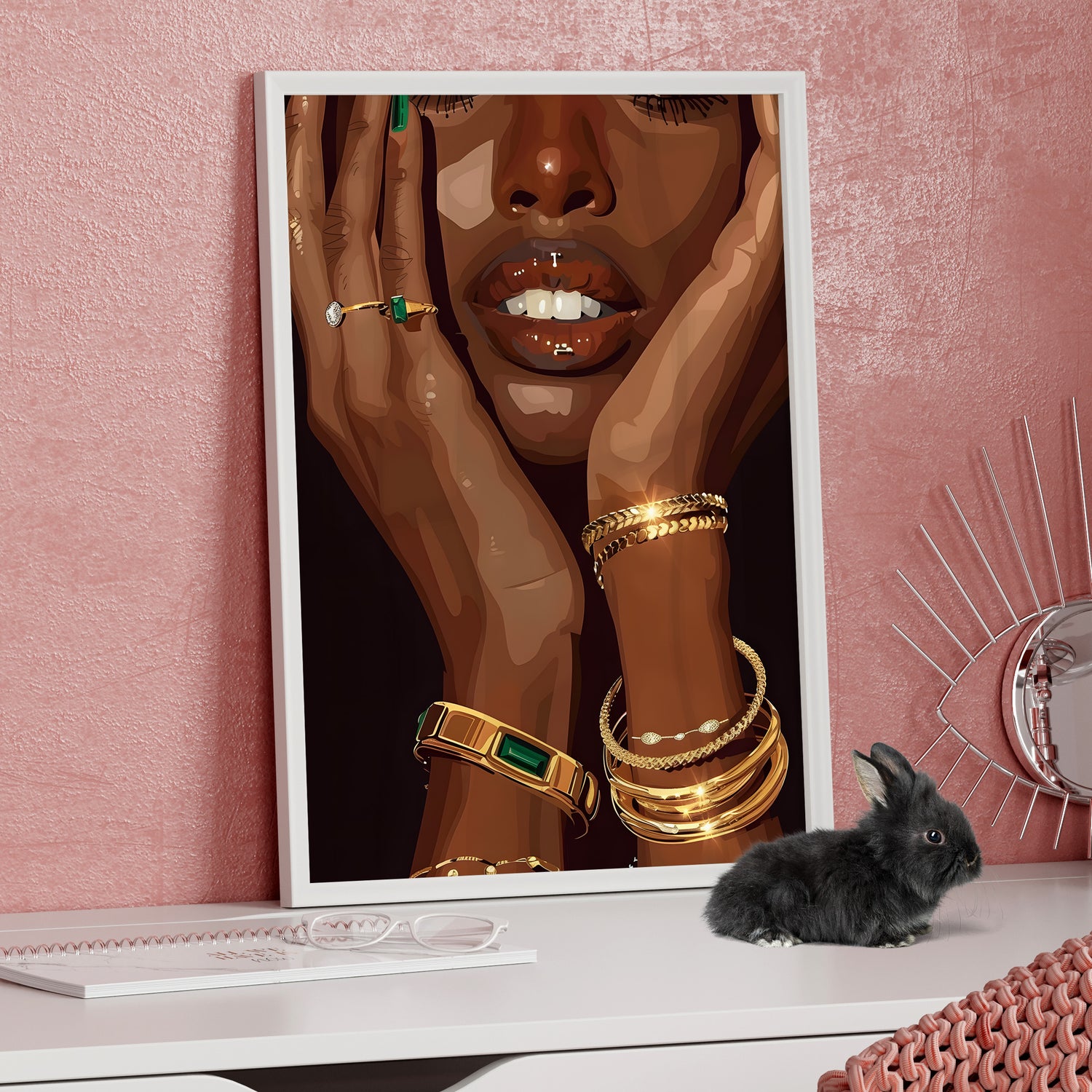 Framed Paper Print - Golden Emerald Beauty Portrait