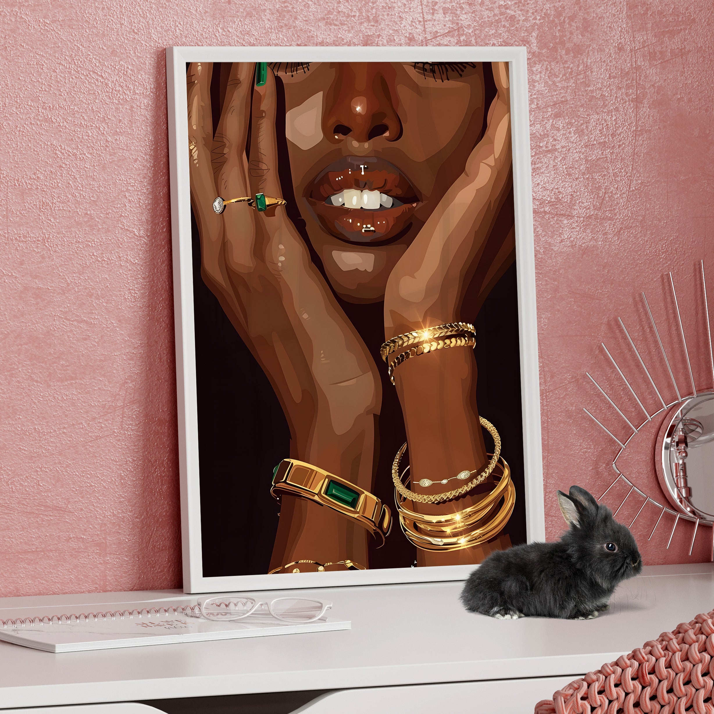 Framed Paper Print - Golden Emerald Beauty Portrait