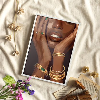 Framed Paper Print - Golden Emerald Beauty Portrait