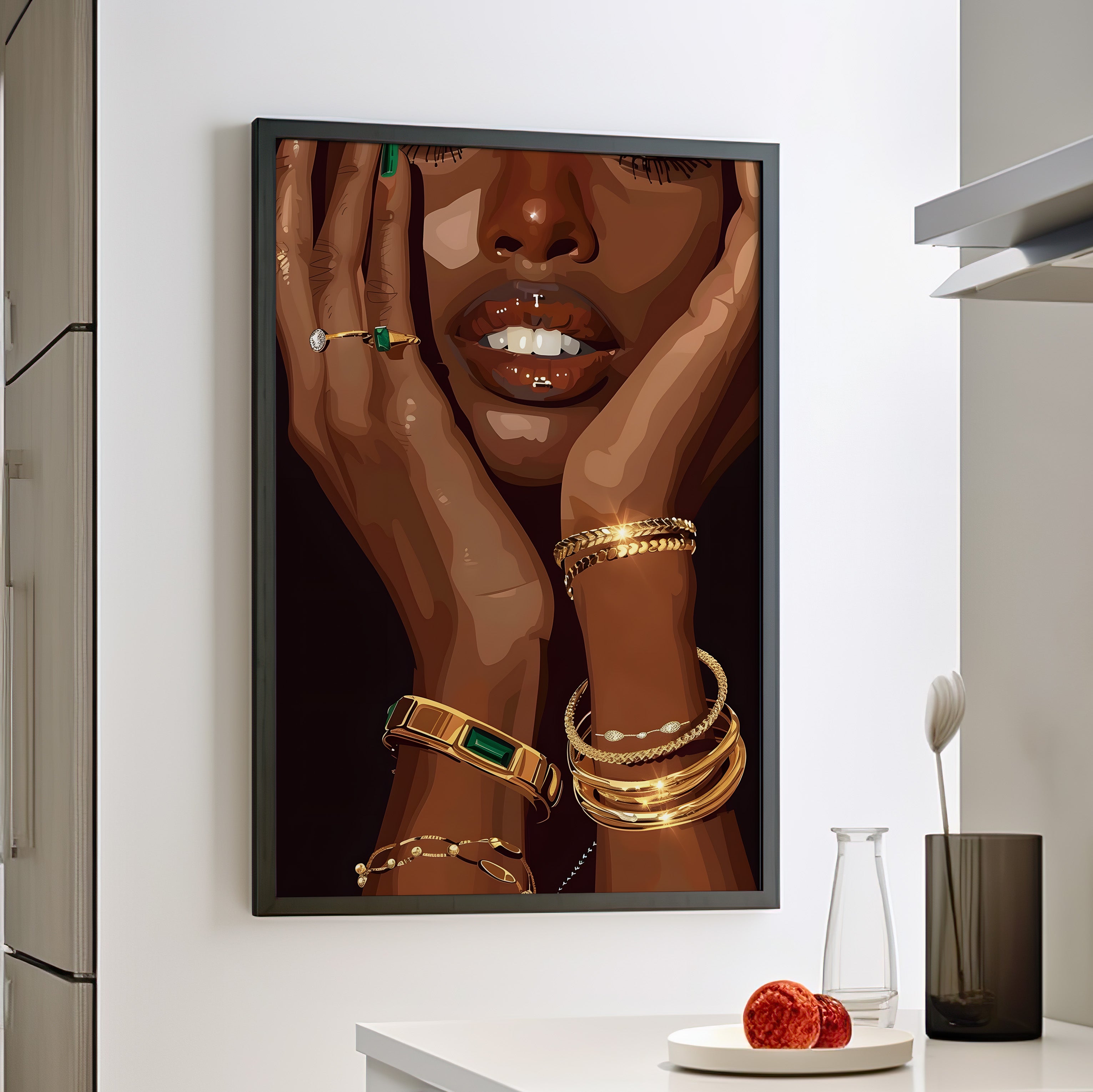 Framed Paper Print - Golden Emerald Beauty Portrait