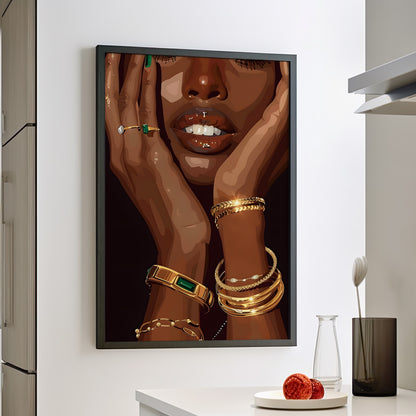 Framed Paper Print - Golden Emerald Beauty Portrait