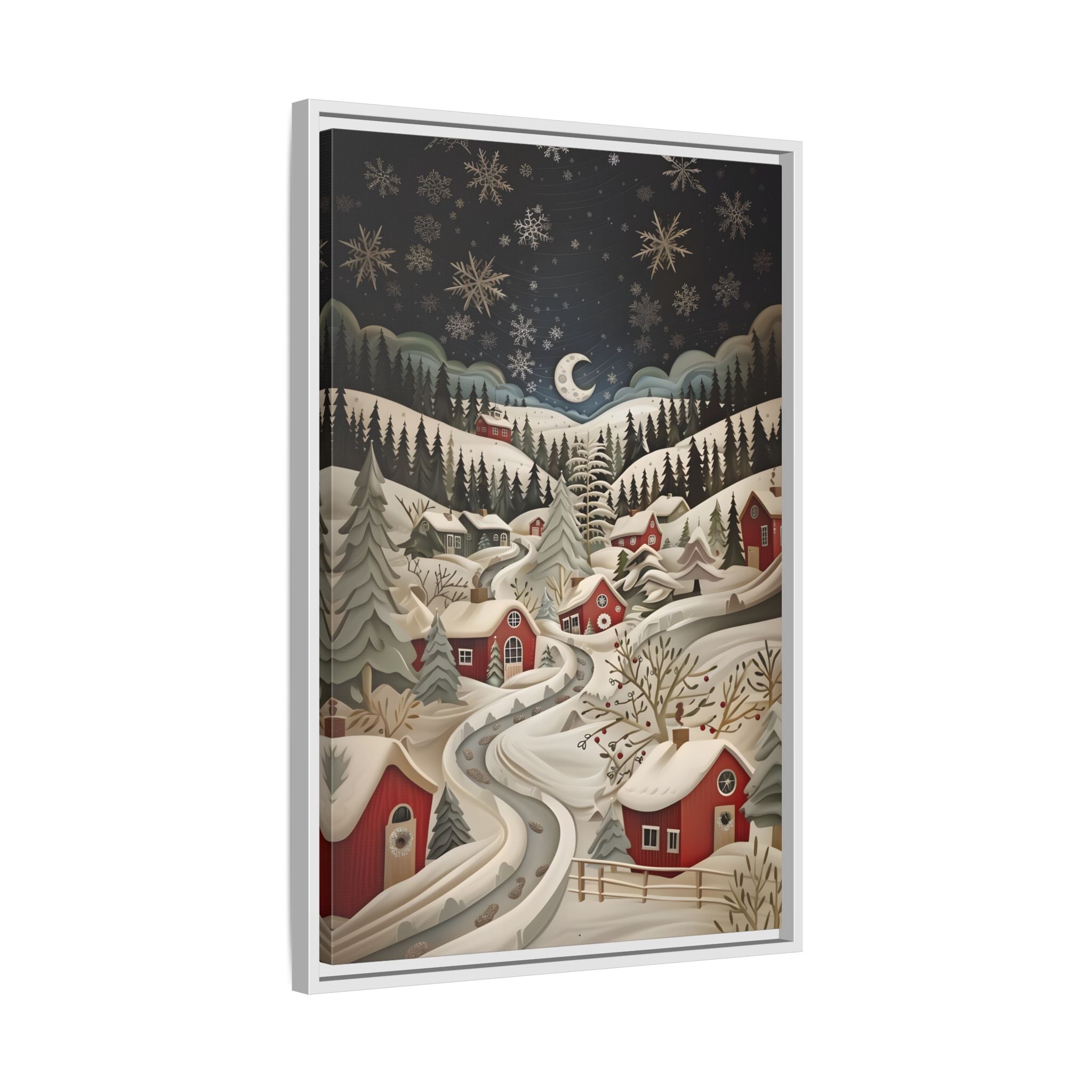 Framed Canvas - Silent Snowfall Village