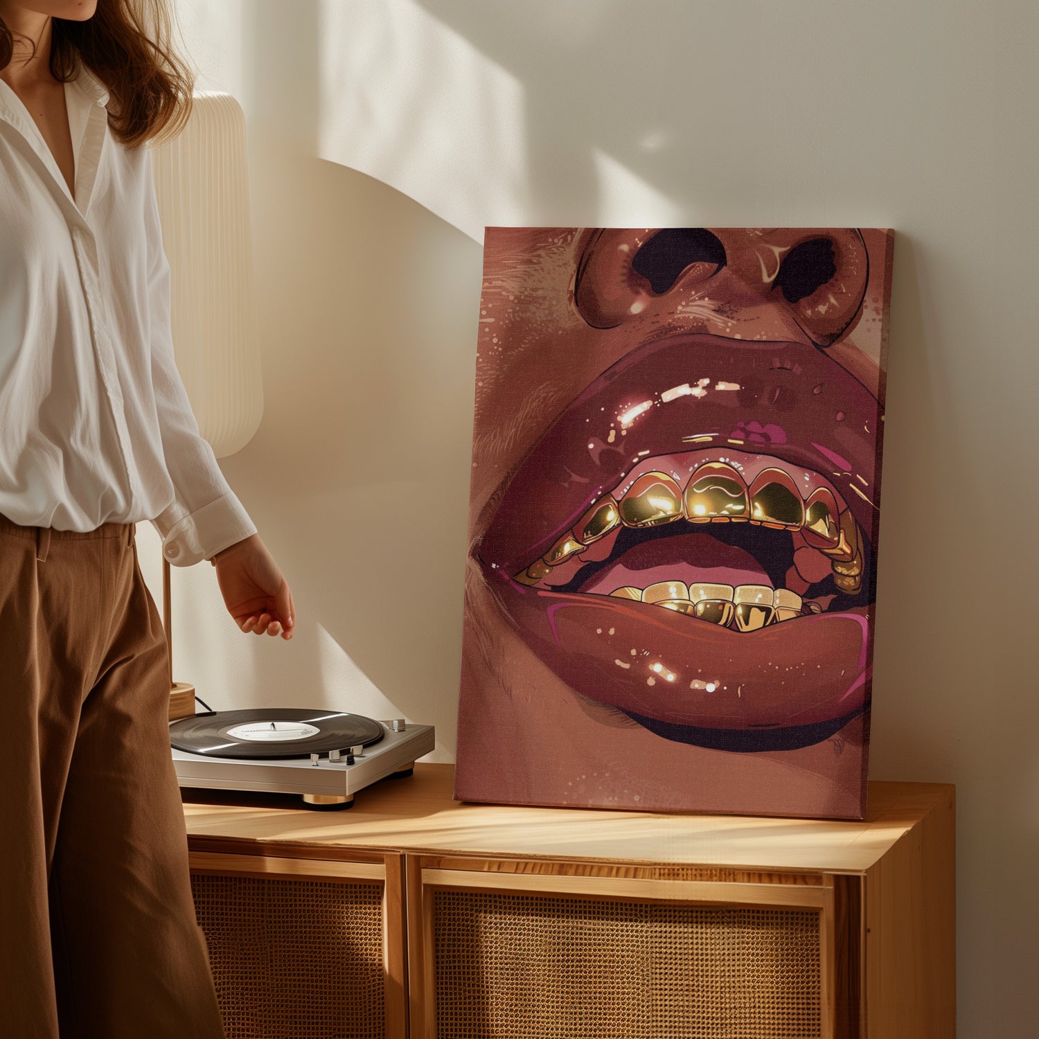 .75&quot; Matte Canvas - Gold Grills Glam Closeup