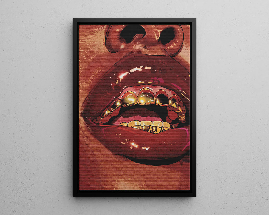 Framed Canvas - Gold Grills Glam Closeup