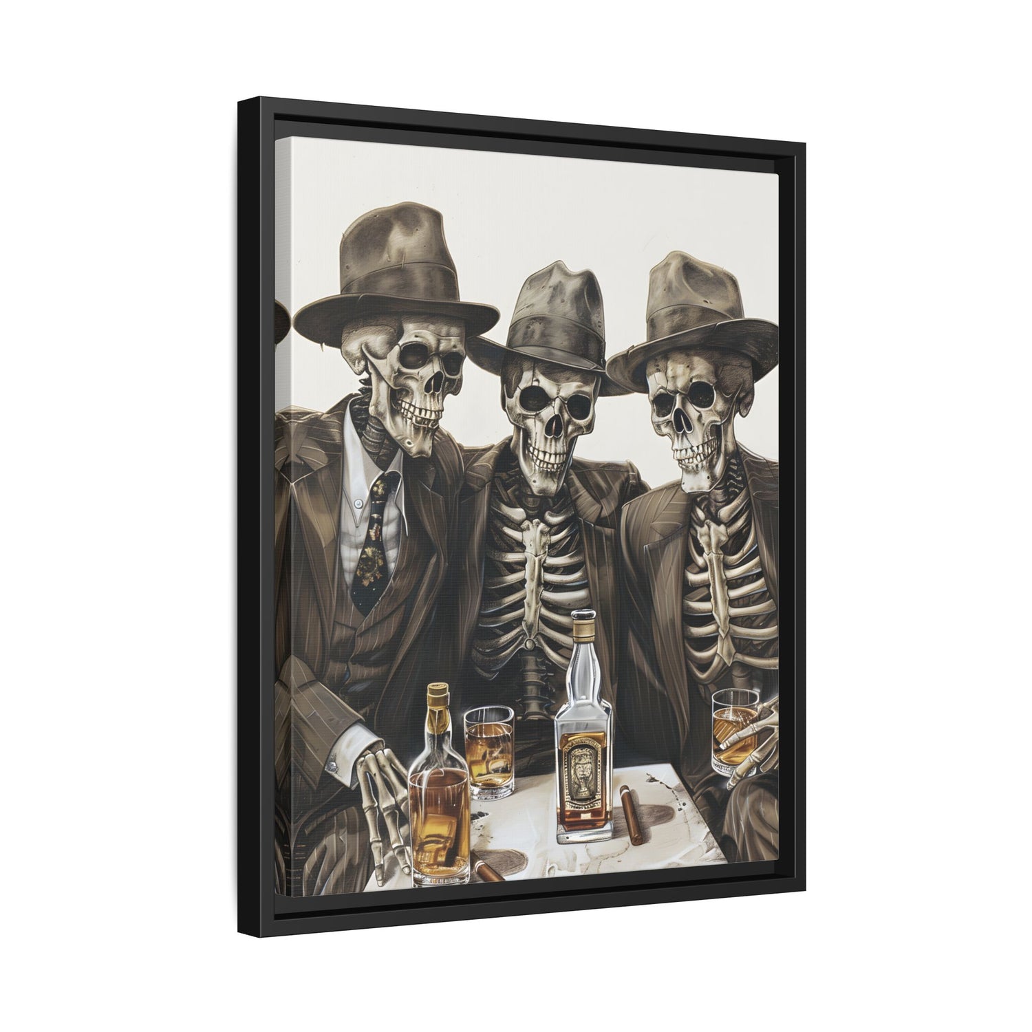 Framed Canvas - Skeleton Whiskey Gentlemen