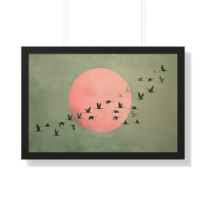 Framed Paper Print - Blush Moon Bird Migration